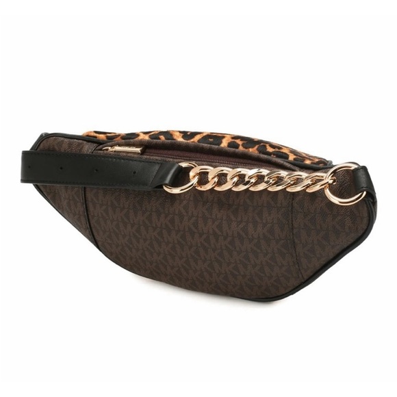 MICHAEL KORS MOTT FUR MD WAIST PACK BELT BAG BROWN MULTI WITH GOLD HARDWARE - Picture 6 of 12